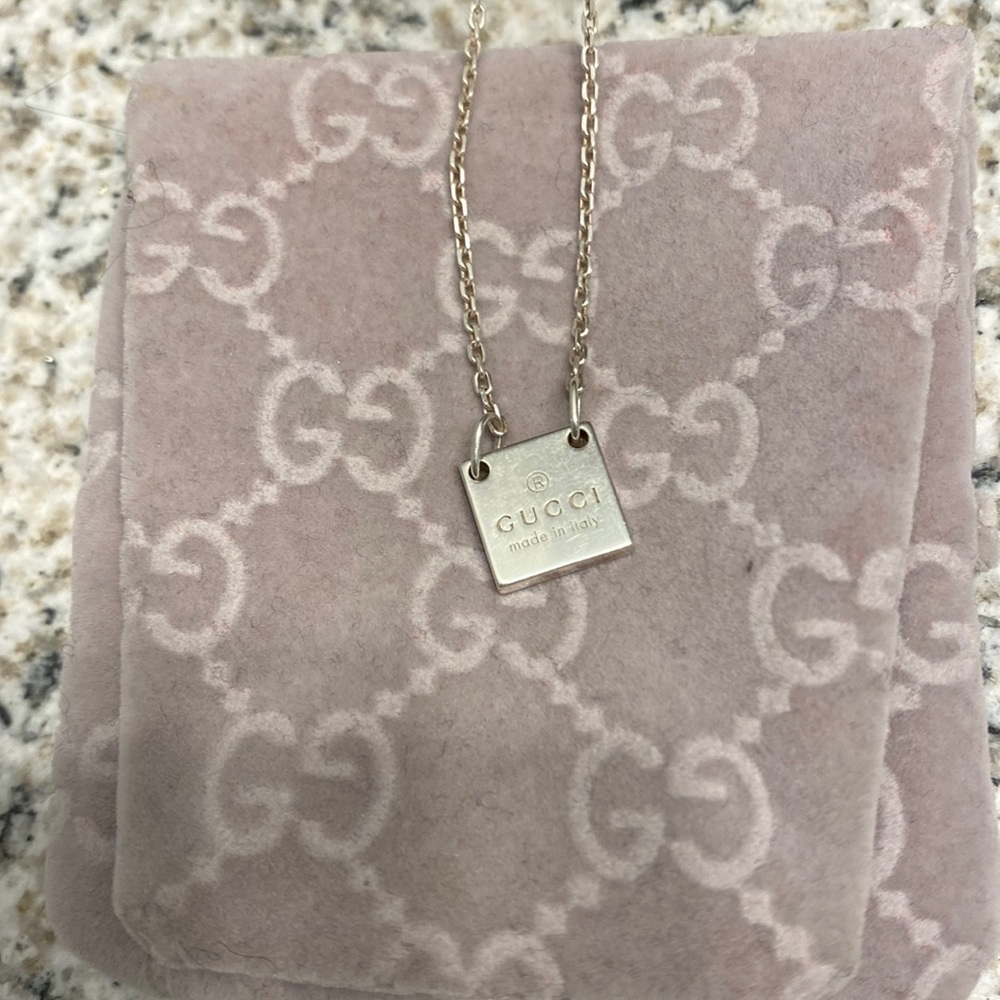 GUCCI Necklace Square plate small Sterling Silver 925 pendant